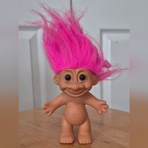 Vintage Russ Troll Doll With Pink Hair  And Brown Eyes